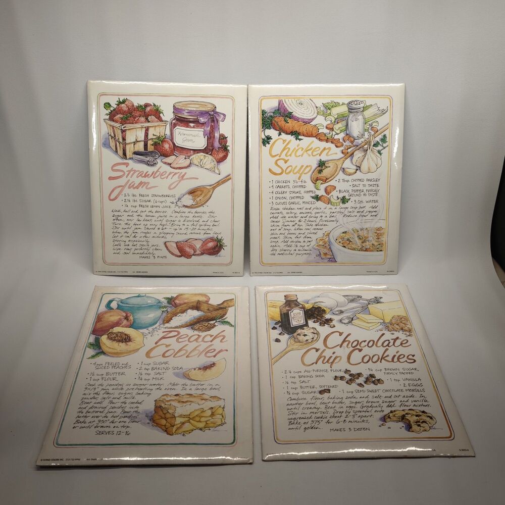 Vintage 1995 Flying Colors Recipe Prints Diedre Madsen Kitchen Wall Art Set of 4